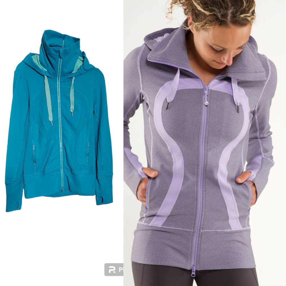 🌞Lululemon Stride Brushed Surge Teal Blue Hooded Yoga Jacket Women Zip Up Sz 6
